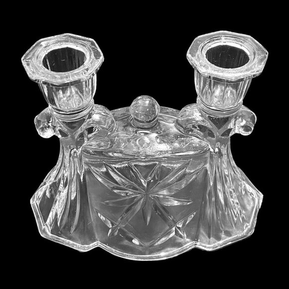 Vintage 1950s Anchor Hocking Prescut Double Taper Candle Holders Set (2) Glass - Picture 4 of 7